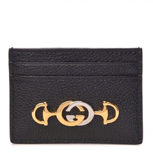 Gucci Handbags - Gucci Zumi GG Logo Gold & Silver Hardware Black Leather Cardholder
